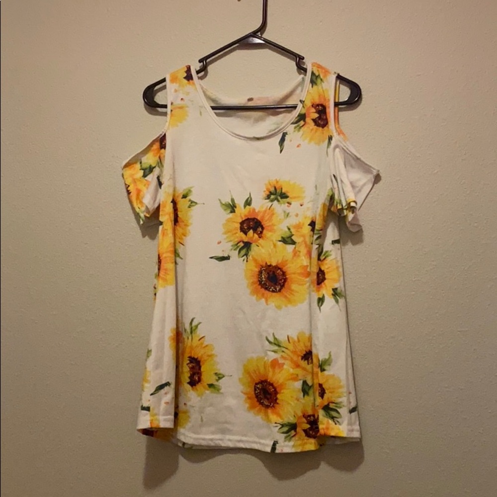 White off the shoulder sunflower top